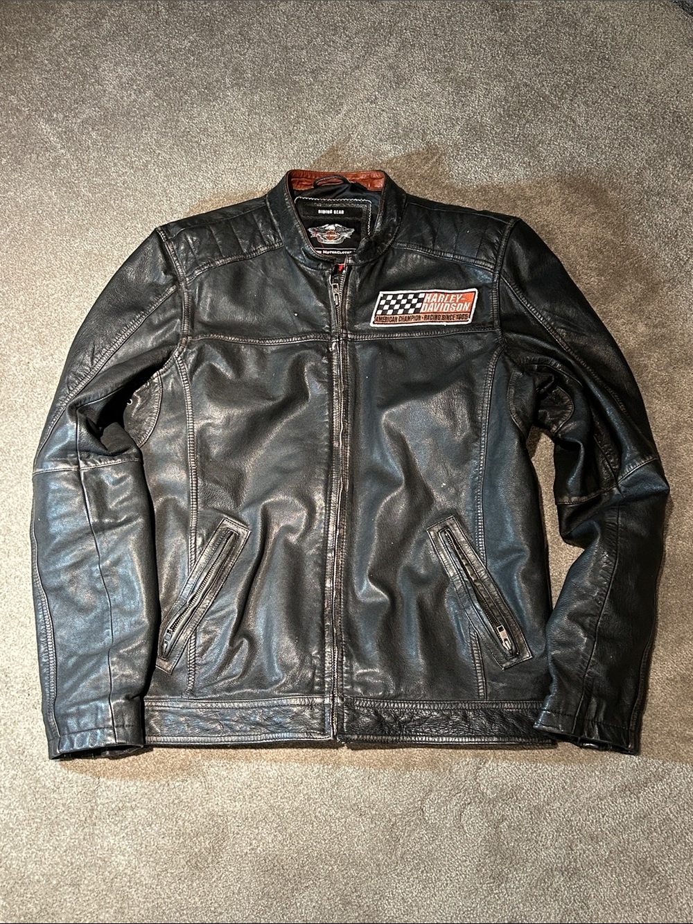Harley-Davidson Black Leather Racing Patch Jacket